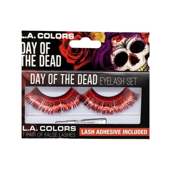 L.A. Colors Day of the Dead Eyelashes 1 Pair FalseLashes Red With Adhesive - Picture 1 of 2